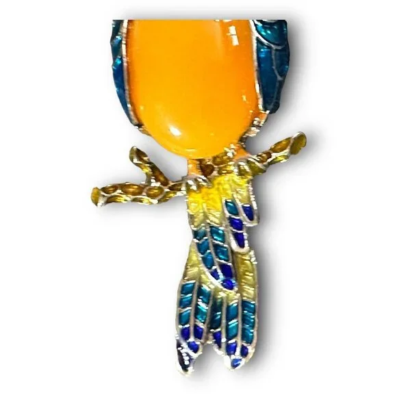 Enameled Bird Brooch/Pendent Semi Precious Topaz Belly Vintage Excellent - Picture 4 of 8